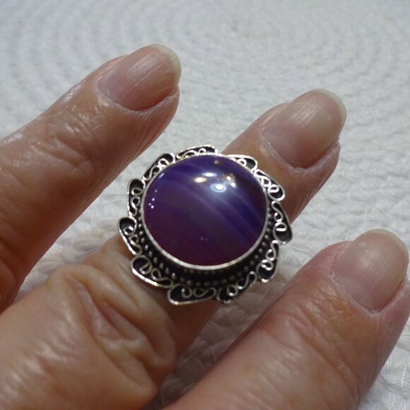 Beautiful PURPLE BOTSWANA AGATE Handmade Sterling 925 Ring Size 7.25 #818C - Picture 3 of 3